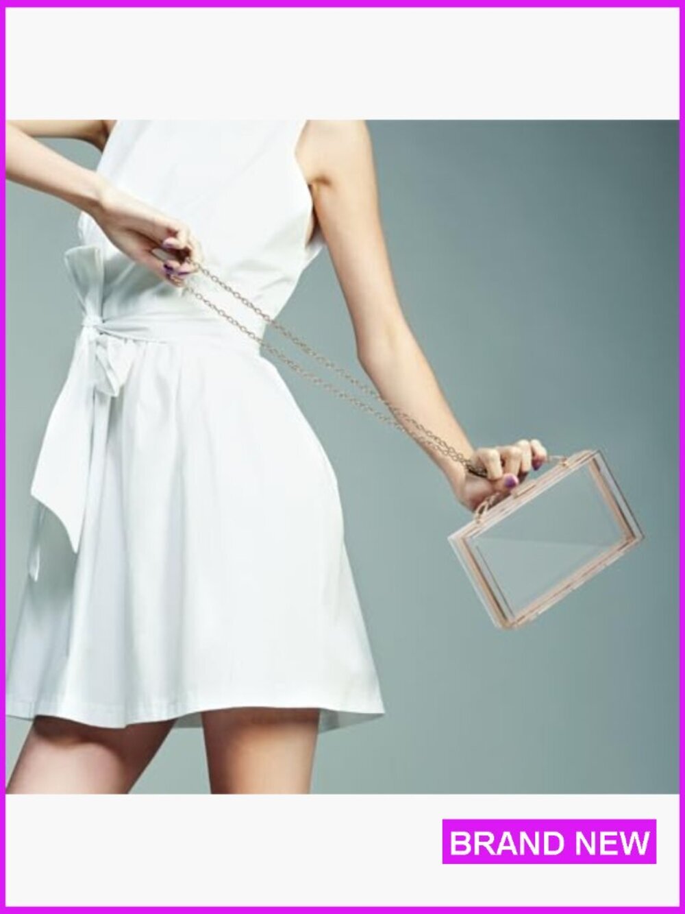 Clear Acrylic Crossbody Purse - Stadium Approved Box Clutch with Gold Chain - Picture 6 of 7